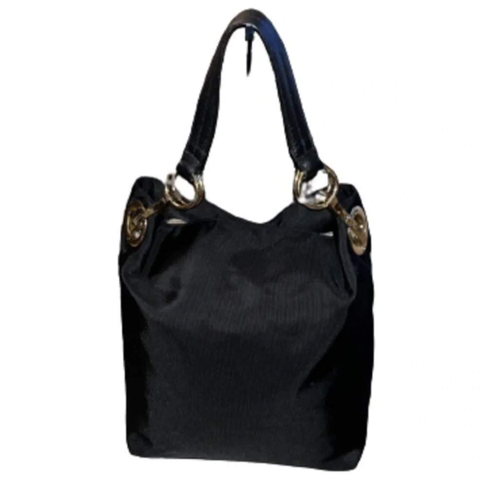 JPK Paris 75 black nylon hobo satchel with black leather shoulder strap